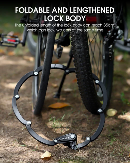 TECHCYC Antivol Vélo Pliable 86 Cm, Serrure De Vélo Pliante Portable En Acier Trempé, Antirouille Et Antivol, Antivol De Vélo Haute Sécurité Avec Support Et 3 Clés Pour Bicyclette, Scooters, Moto