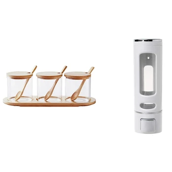 

Glass Seasoning Jar Box Sugar Bowl Flavoring Jar Multi-Function Seasoning Box & 400ML Soap Dispenser Transparent Liquid