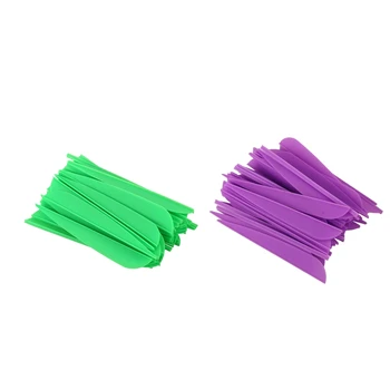

NEW-Arrows Vanes 4 Inch Plastic Feather Fletching for DIY Archery Arrows 50 Pack(Purple) & 50 Pack(Green)