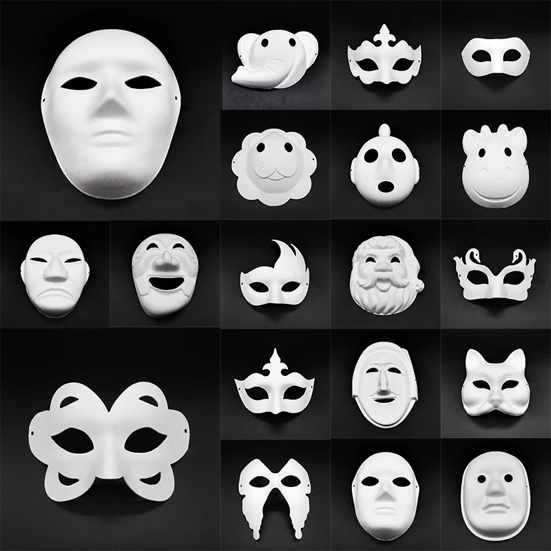 

DIY Pulp Cat Fox White Paper Unpainted Animal Mask For Men Women Kids Venetian Carnival Face Masks Party Supplies