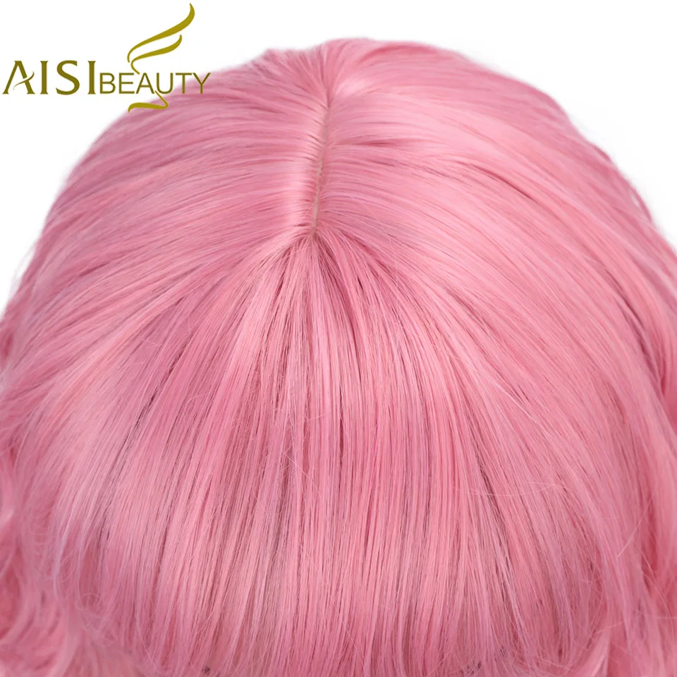 Preise AISI SCHÖNHEIT Kurze Perücke mit Pony Wasser Welle Synthetische Perücken für Frauen Rosa Nette Lolita Cosplay Weibliche Täglichen Falsche Haar