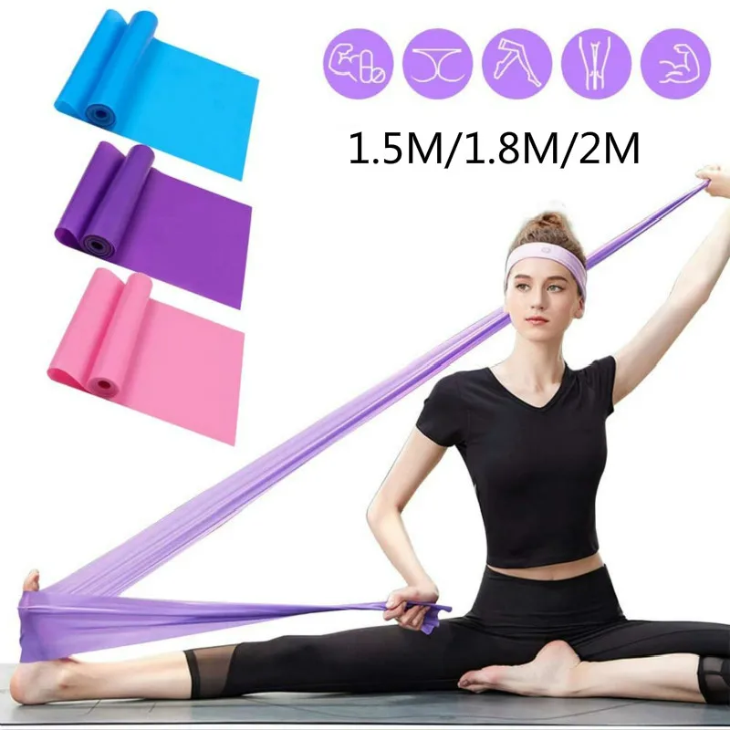 

1.5M-2M Yoga Pilates Stretch Resistance Band Fitness Exercise Band Workout Gym Equipment Indoor Elastic Strength Training Bands