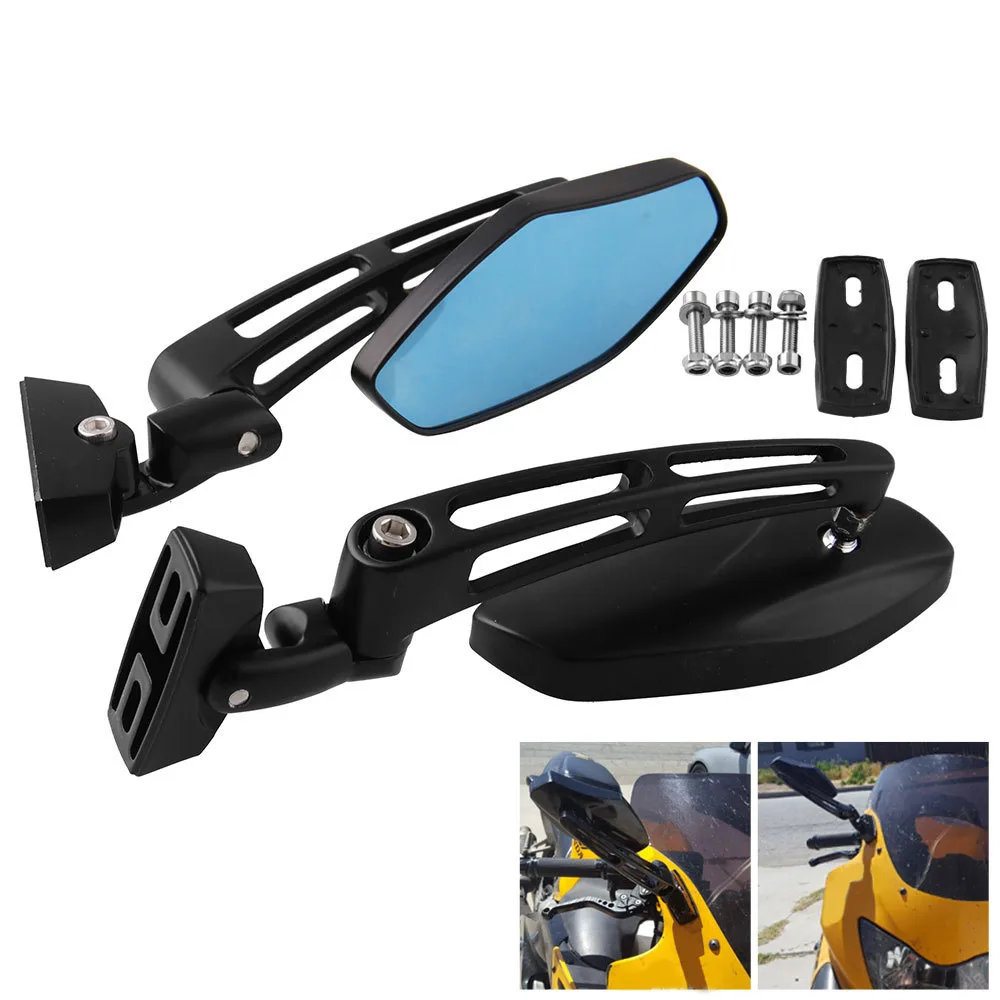 1 пара спортивного черного гоночного зеркала заднего вида+ база для Honda Suzuki Kawasaki высокое качество АБС пластик+ стекло+ алюминий