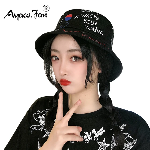 Women Bucket Hats Men Character Print Graffiti Cap Panama Hat