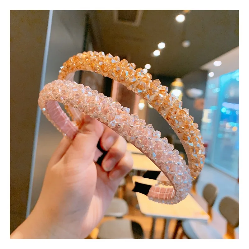 Solid Color Luxury Rhinestone Headband Women Beads Bezel Hair Hoop Korea Hairband Girls Bride Wedding Hair Accessories