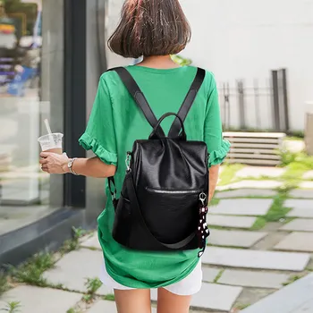 

Female Backpack Leather Color Matching School Bag Wild Fashion Leisure Travel Bag Student Bag Backpack Shoulder Backpack #NG