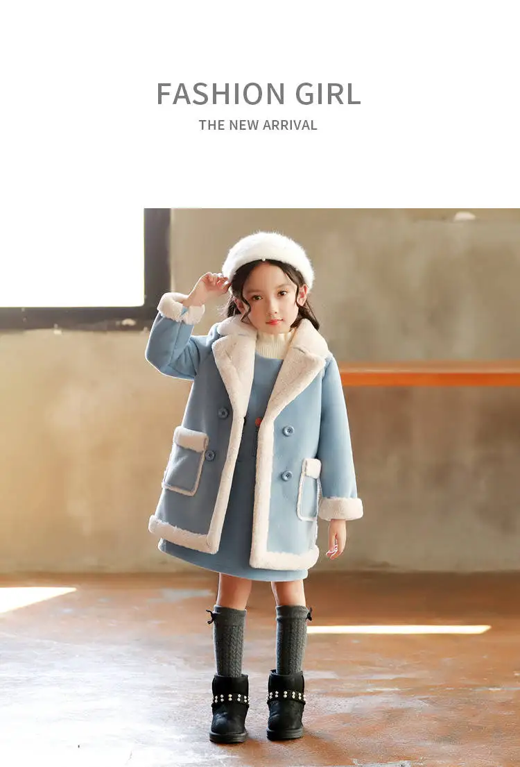 Кашемировое пальто для девочек Новинка года; куртка с мехом для девочек; куртка для девочек; кашемировое шерстяное пальто