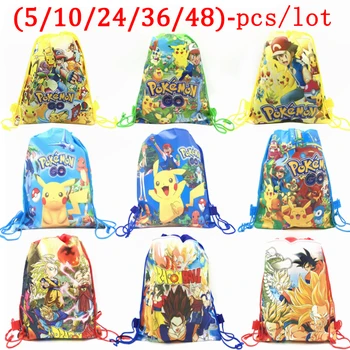 

Pokemon Go Pikachu Birthday Party Backpack Gifts Non-woven Drawstring Bags Kids Boy Favor Dragon Ball Shopping School Backpacks