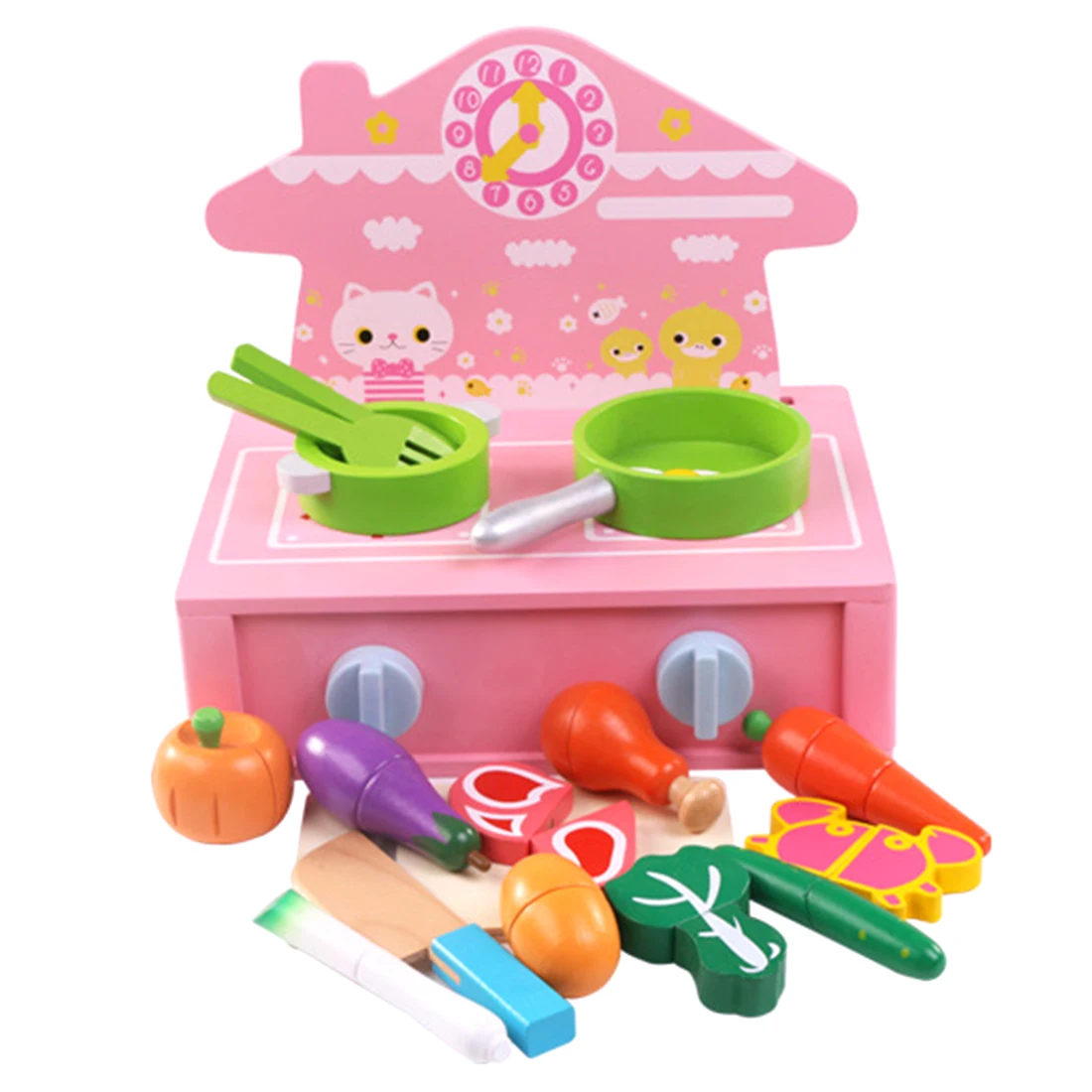 

22Pcs Children Pretend Play Toys Magnetism Kitchen Stove Cooking Cutting Playset for Kids - Pink