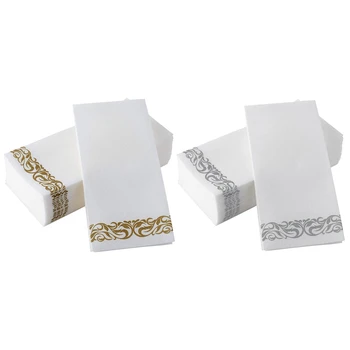 

200-Pack Disposable Paper Towels Napkins,Paper Guest Towels for Kitchen Parties Weddings Dinners or Events(Silver&Gold)