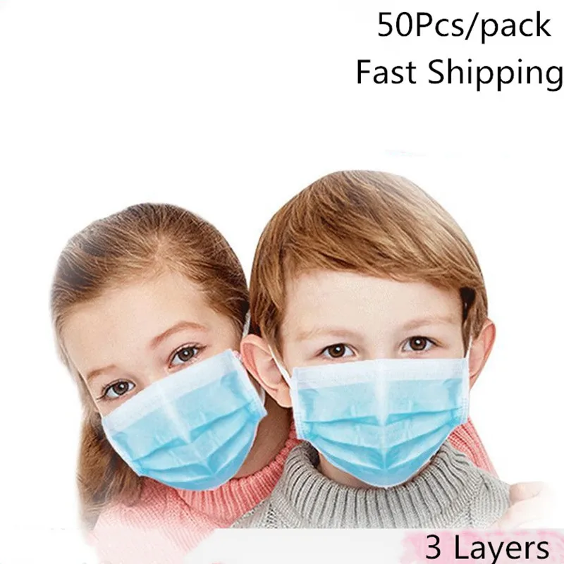 

Fast Shipping Child Disposable Mask 50Pcs One Pack 3 Layers Non-woven Breathable Children Face Mask
