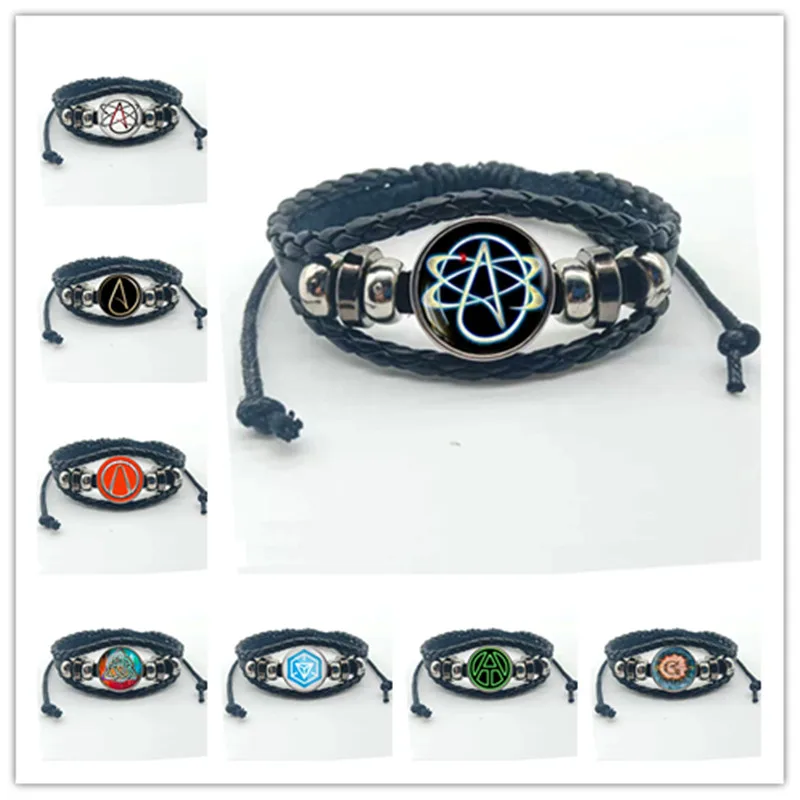 20 стиль символ атеиста логотип стимпанк носимый арт атеизм спортивный браслет с подвеской «сделай сам» черный кожаный браслет
