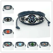 20 стиль символ атеиста логотип стимпанк носимый арт атеизм спортивный браслет с подвеской «сделай сам» черный кожаный браслет