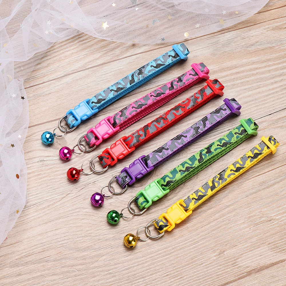 

1Pcs Pet Dog Cat Collars Polyester Dog Camouflage Collar With Bell Kitten Neck Adjustable Collar For Small Pet Dog Leash