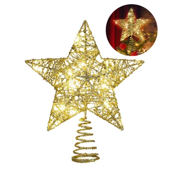 

Christmas Tree Topper Star Glitter Iron Wire Treetop Star with 20 LEDs String Lights Xmas Party Decoration (Golden)