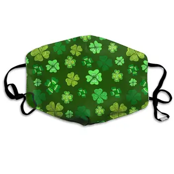

St. Patrick's Day Four-Leaf Clover Washable Reusable Mask, Cotton Anti Dust Half Face Mouth Mask For Kids Teens Men Women With