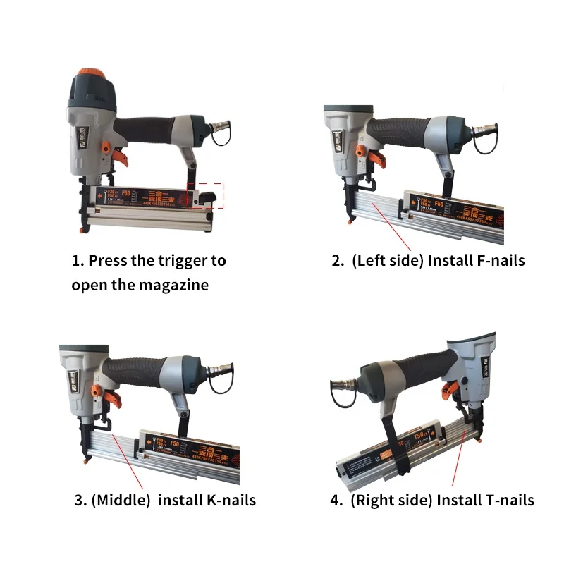 FUJIWARA Новые 3 в 1 пневматический гвоздепистолет деревообрабатывающий гвоздей степлер воздуха гвоздей инструмент, F15-F50, T20-T50, 13-40 мм U-shape форме, благодаря чему создается ощущение невесомости с лак для ногтей