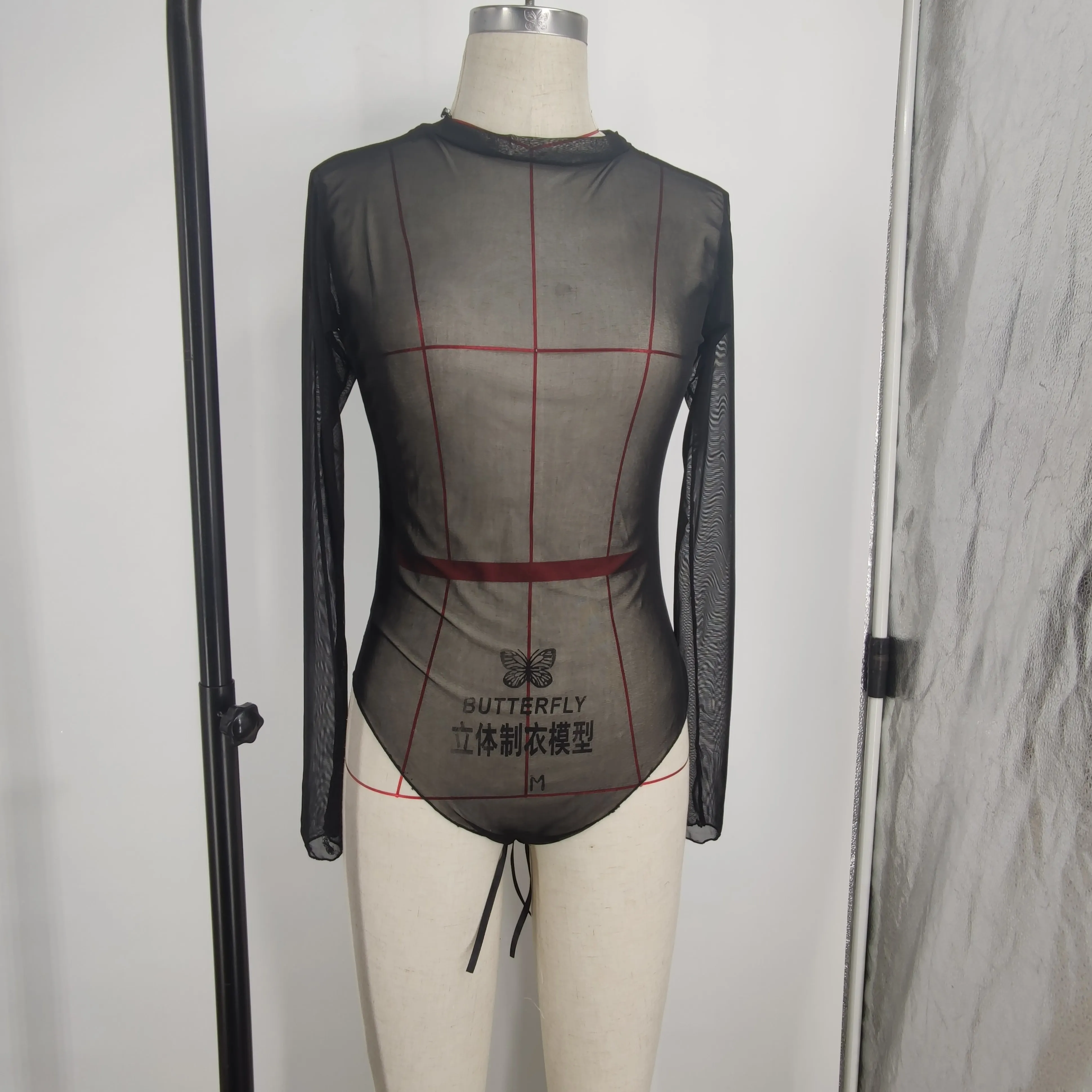 Women Underwear See Through Open Crotch Mesh Transparent Thong Bodysuit Jumpsuit Long Sleeve Bodysuit Lingerie Nightwear Sexy Lingerie
