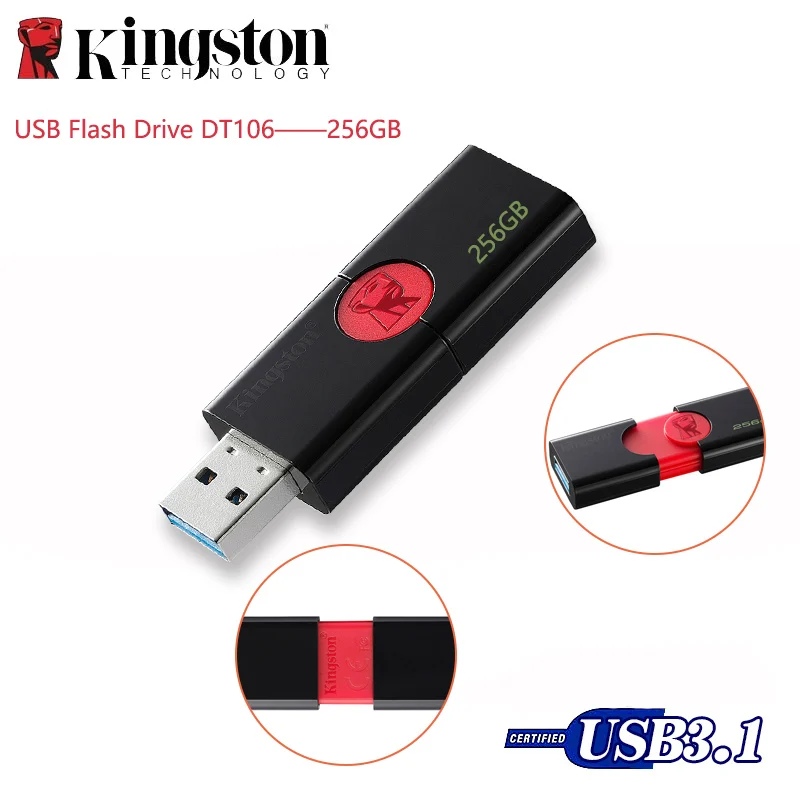 

Kingston Original USB Flash Drive DT106 Pendrive 256 GB USB 3.1 Type-A USB 3.0 Memory Stick Up To 130 MB/s Pen Drive U Disk