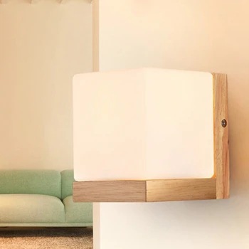 

Simple Nordic Wooden Living Room Bedroom Bedside Aisle Balcony Glass Solid Wood Wall Lamp Warm Corridor Wall Lamp