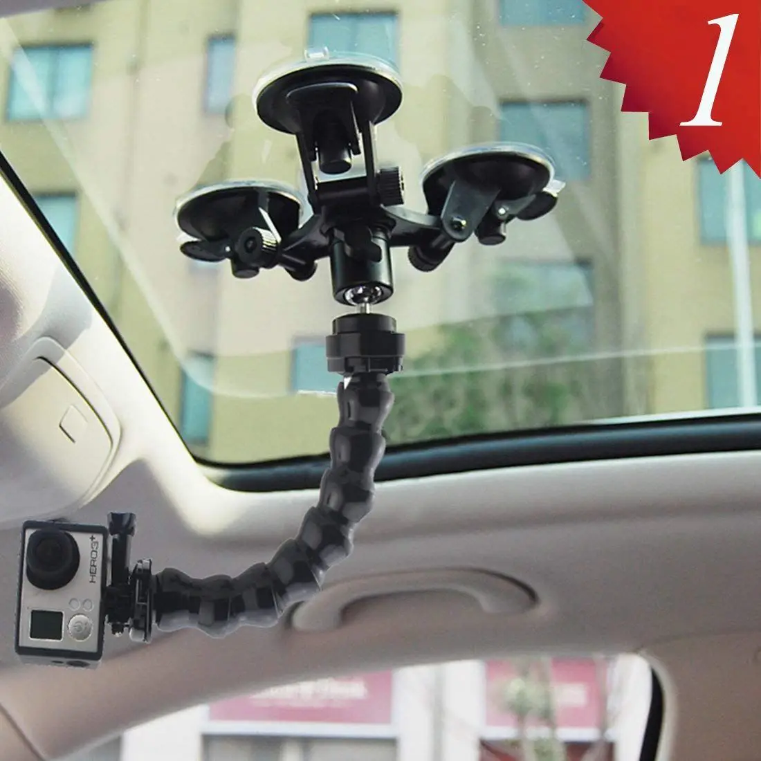 Ams-присоска автомобильный держатель с креплением на 360 градусов+ гибкий зажим с регулируемой гибкой головкой GoPro аксессуары для GoP