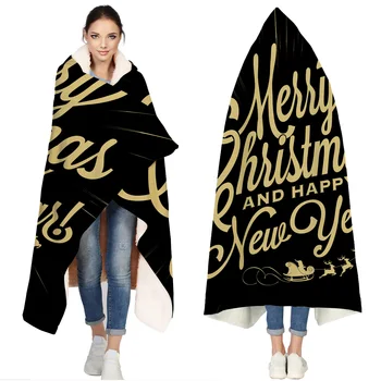 

Merry Christmas Portable Wearable Fluffy Custom Hooded Blanket Fleece Hooded Throw WrapBed Blanket
