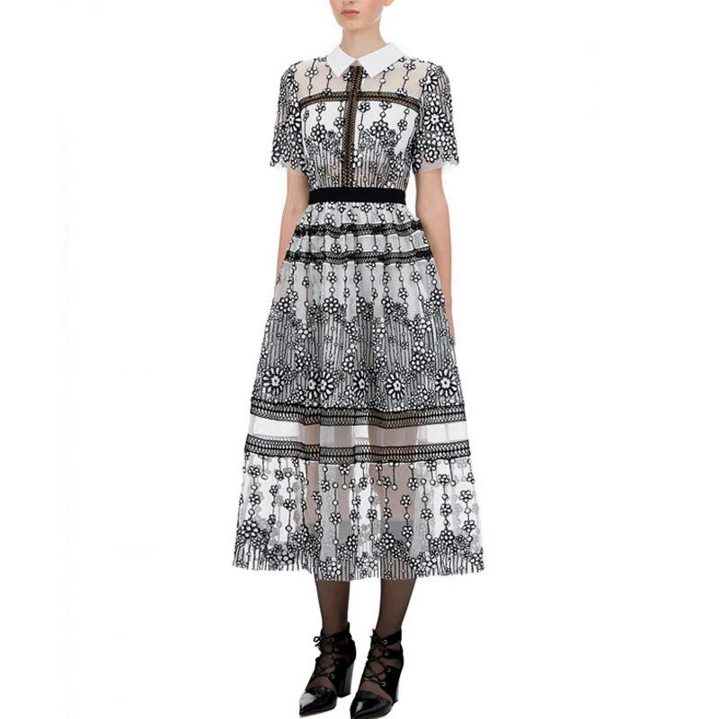 

New arrival spring Self Portrait Women Flower Embroidery Mesh Long Dress Elegant Patchwork Elegant Sequined Dresses vestidos