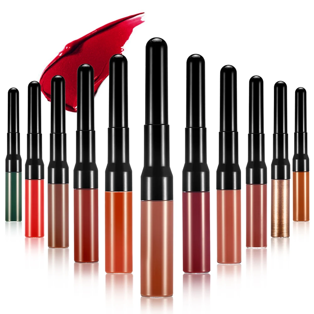 OEM Private Label 2in1 Matte Lip Gloss with Lip Liner Best No Sticky Long Lasting Liquid Lipstick Custom