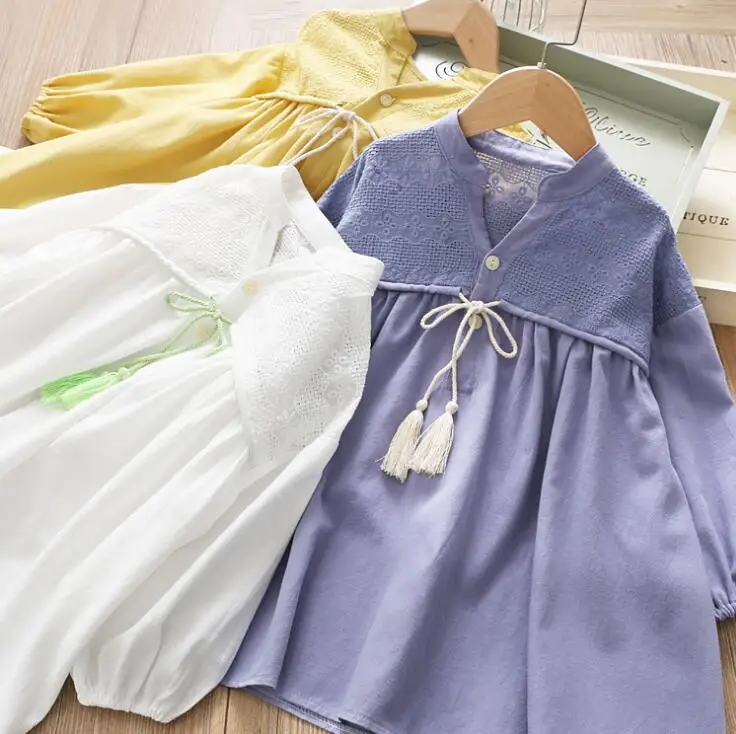 Платье с кисточками в Корейском стиле для девочек модные весенние хлопковые платья для девочек 2-7 лет, HJ471