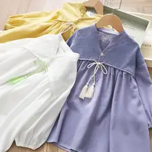 Платье с кисточками в Корейском стиле для девочек модные весенние хлопковые платья для девочек 2-7 лет, HJ471