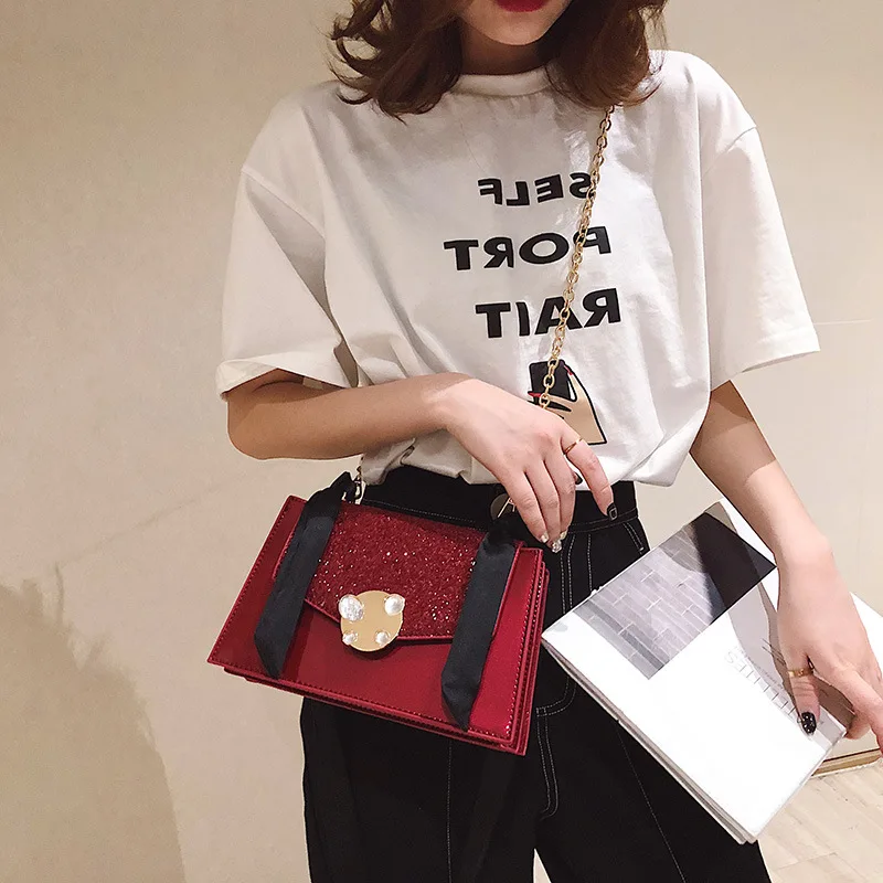 

New Arrival Spring And Summer Bag Women's 2019 Korean-style Versatile Silk Scarves Shoulder Bag Trend Women's Textured Sequin Sh