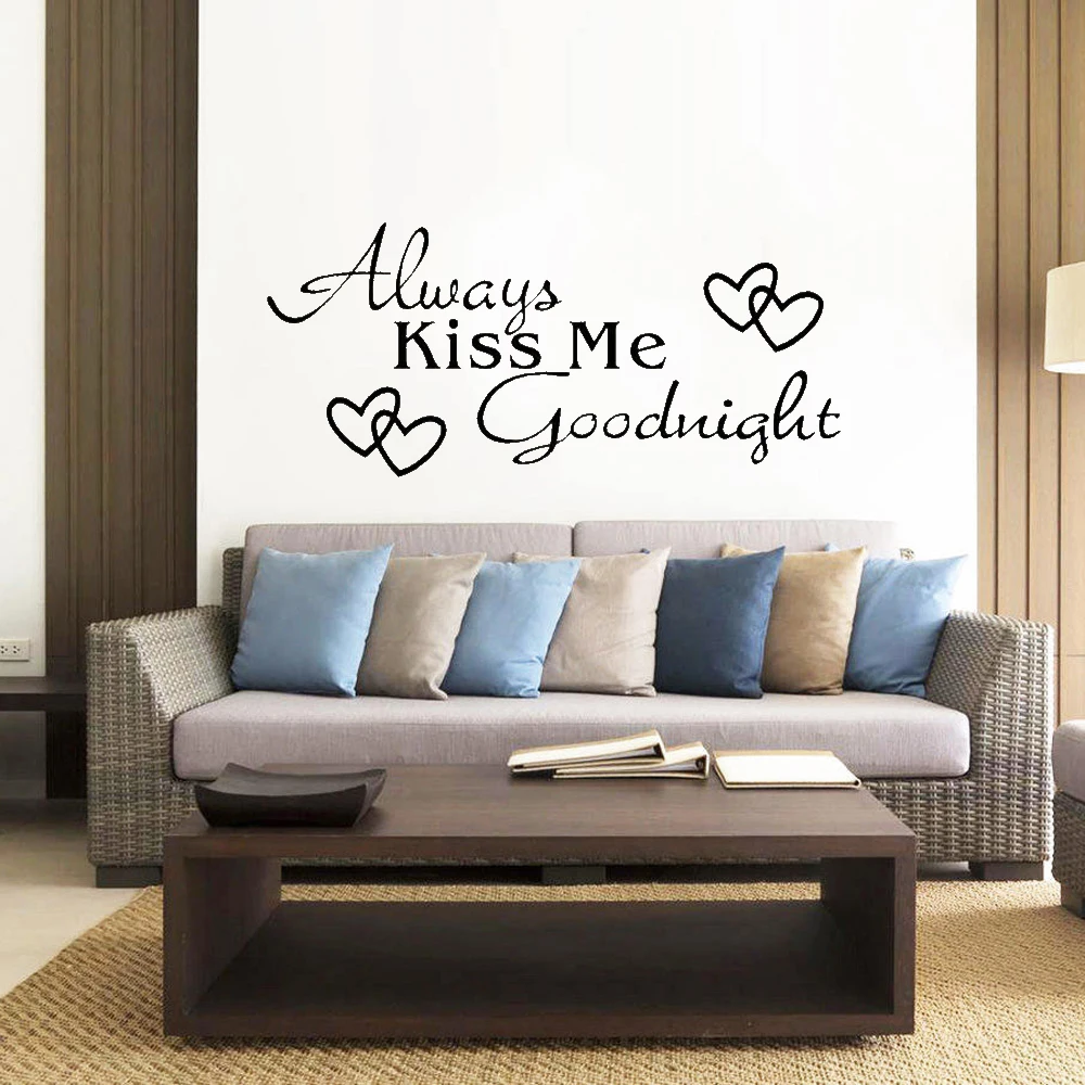 

1pc Romantic Mural Love Vinyl Wall Stickers Bedroom Quotes decals Always Kiss Me Goodnight Home Decoration Wall Art Decor