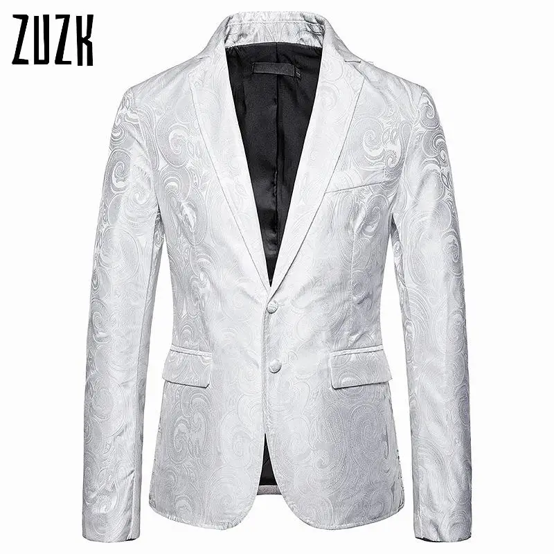 

ZUZK Paisley Blazer Men Gentleman Wedding Tuxedo Suit Jacket Slim Fit Single Breasted Mens Blazer Jacket Stage Costume Homme