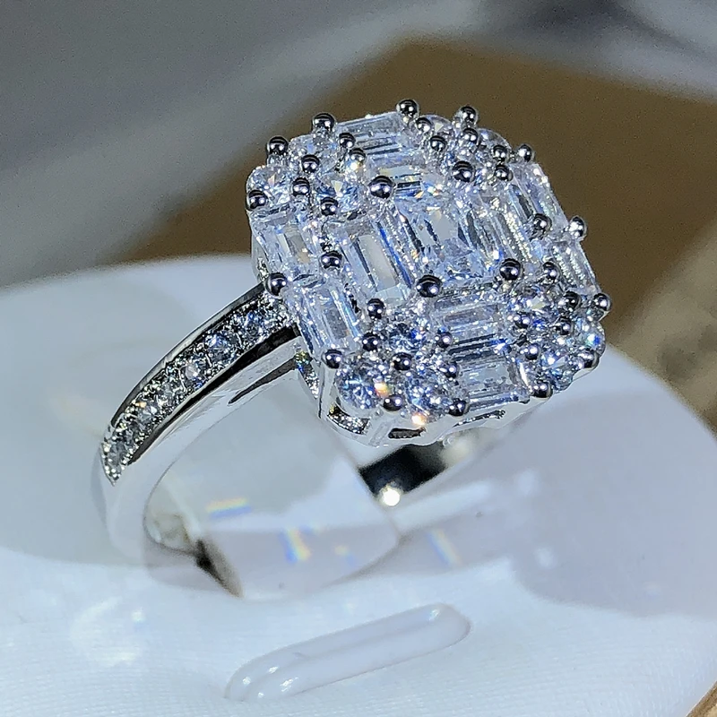Square Zircon Countless Claw Rings 925 Sterling Silver For Ladies Fashion Jewelry Party Cocktail Gift silver rings silver ring