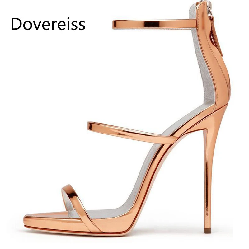 

Dovereiss Fashion Women's Shoes Summer Elegant Pure color White gold Gladiator Customize Clear heels Back zipper Sandals 34-45