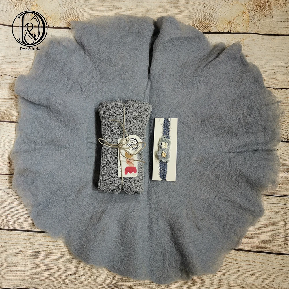

Don&Judy Handmade Round Blanket+ Wrap+Headband Layer Wool Felt Fleece Super Soft Basket Filler Stuffer Newborn Baby Photography