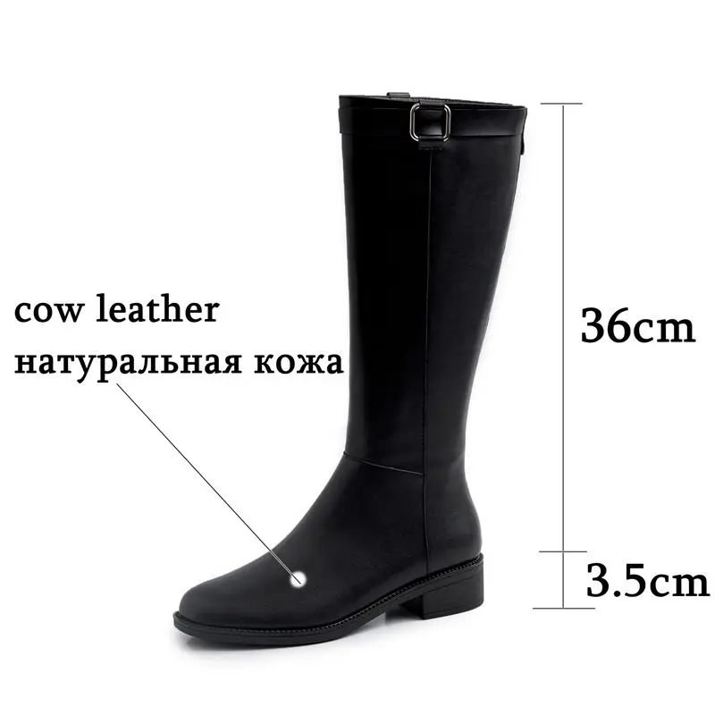ALLBITEFO/женские сапоги из натуральной кожи и PU искусственной кожи женские сапоги до колена на толстом каблуке зимние высокие сапоги женская обувь на высоком каблуке