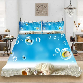 

Bedding set Bedclothes Include Duvet Cover Pillowcase Print Home Textile Bed Linens Sea Blue 3D Print Comforter King-Full Size