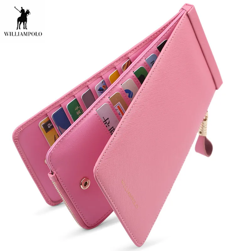 

Williampolo carteira wallet women card packet Women genuine leather card holder large capacity long wallet portfel card wallet