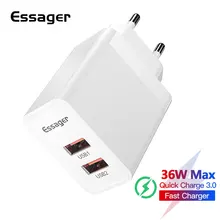 Essager 36 Вт Быстрая зарядка 3,0 USB зарядное устройство QC3.0 QC ЕС вилка турбо адаптер Путешествия стены быстрое зарядное устройство для телефона для Xiaomi iPhone samsung