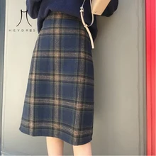 Heydress осень зима женские хлопковые винтажные юбки с высокой талией женские свободные прямые Клетчатые Шерстяные плотные рубашки Jupe