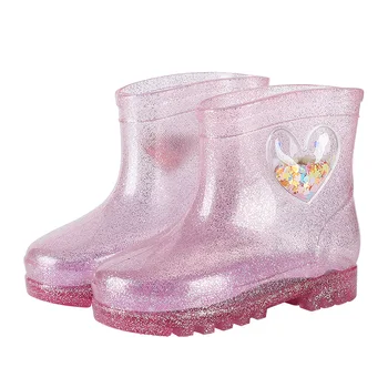 

LED Flashing Lights Children Rain Boots Waterproof Little Kids Toddlers Non-slip Baby Girls Princess Four Seasons Water Shoes