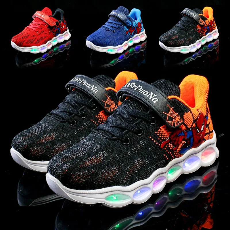 

Spider Web Light Included BOY'S Shoes Fly Woven Breathable Children Sports Shoes Fashion Flashing Light Big Boy Running Shoes Li
