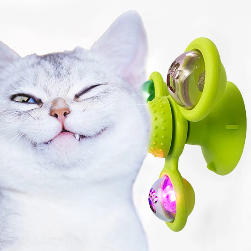 QPQEQTQ Upgrade Rotary Windmill Cat Toy Interactive Cat Toy with Molar/Tooth Cleaning/Training/Grab Itching/Automatic Feeding/Relieve Anxiety/Improve IQ 