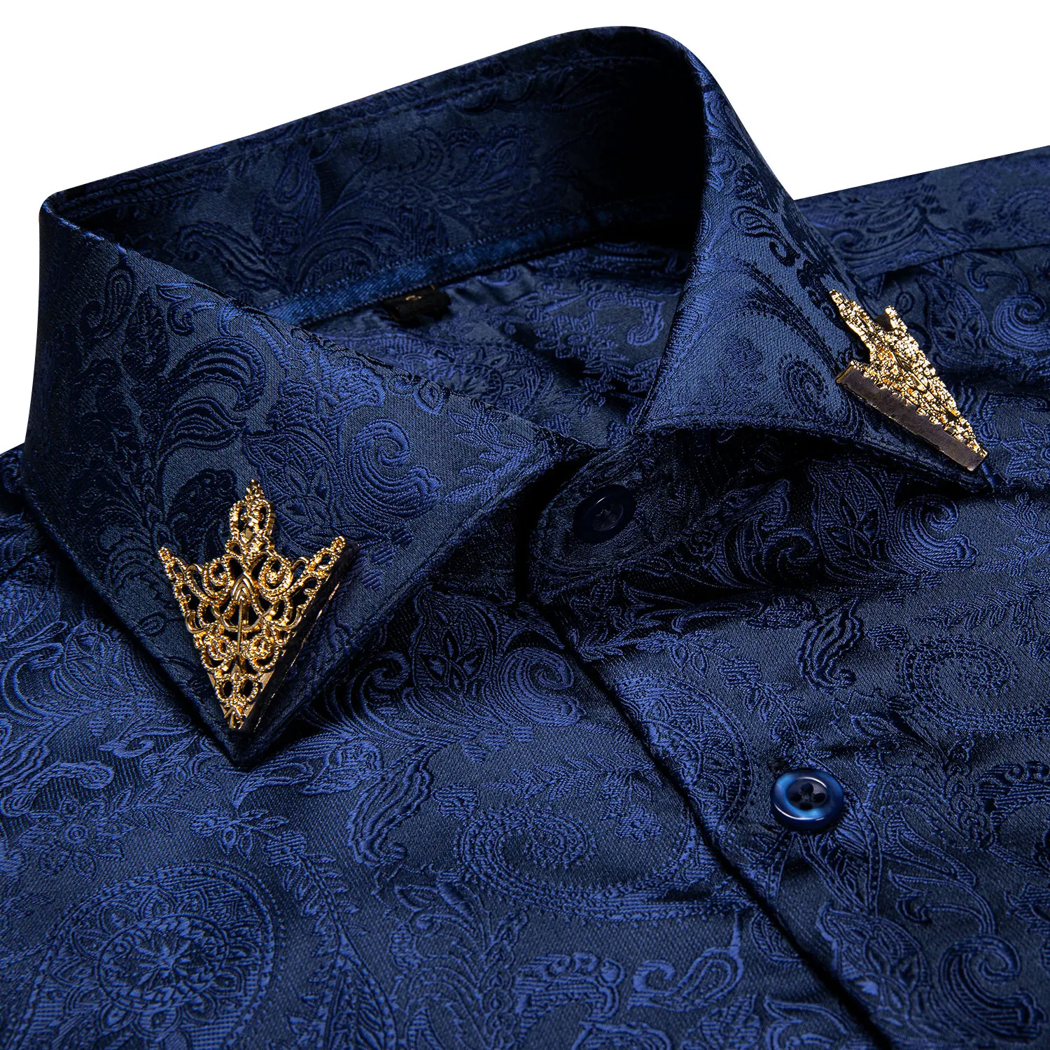 Fashion Royal Blue Paisley Men Shirts Business Formal Long Sleeve Slim Fit Social Shirts with Collar Pin Male Clothes DiBanGu bysifa men wine red paisley silk scarf cravat printed fashion new gentlemanly 100% silk male long scarves warmer scarf 160 26cm