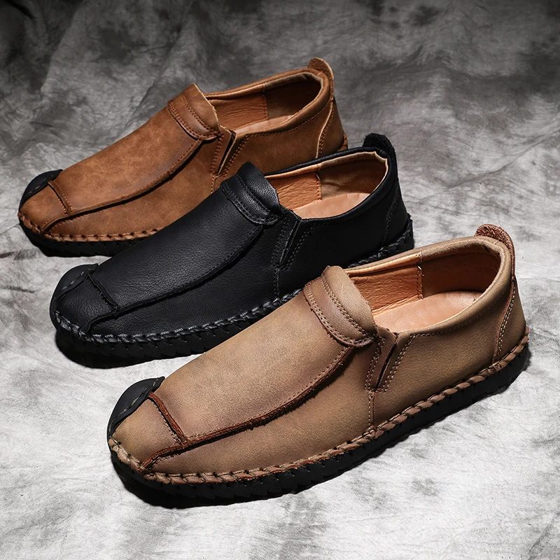 Casual authentic men's shoes leather waterproof and comfortable spring and autumn quality driving shoes large size 48