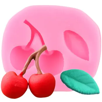 

3D Cherry Silicone Molds Baby Birthday Cake Decorating Tools Leaf Cupcake Topper Fondant Mould Chocolate Gumpaste Moulds