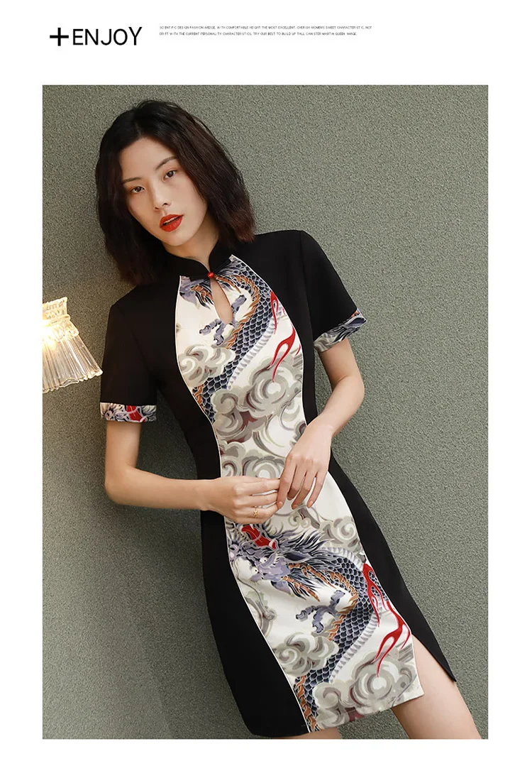 Spring And Summer Short Improved Cheongsam Drip Collar Fashion Cheongsam Casual Daily Life Non-Mainstream Women's Cheongsam