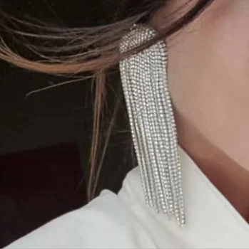 

2020 Fashion New Rhinestone Long Tassel Claw Chain Earrings Wedding Statement Temperament Fashion Earrings Women