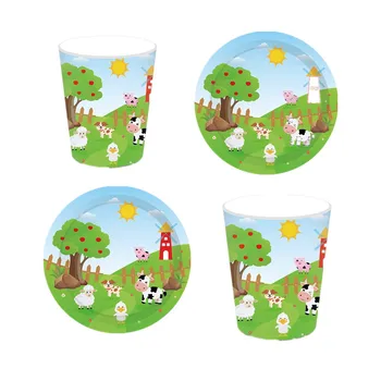 

Party supplies 48pcs Farm Animals theme party kids birthday party tableware set, 24pcs plates dishes and 24pcs cups glasses